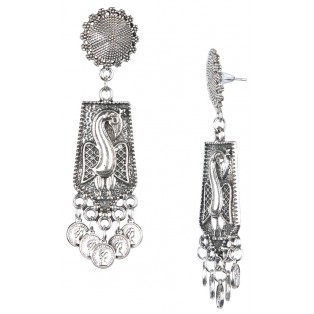 Peacock Silver Oxidized Earrings Jhumka Jhumki Bali Imitation Indian Bollywood Ethnic Wedding Jewelry H14